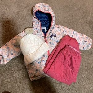 Girls Patagonia puffer coat and snow-pants toddler 12-18 month